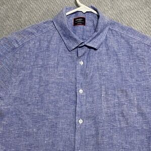 UNTUCKit Linen Shirt Men's XL Cameron Blue Short Sleeve Relaxed Fit Button Up